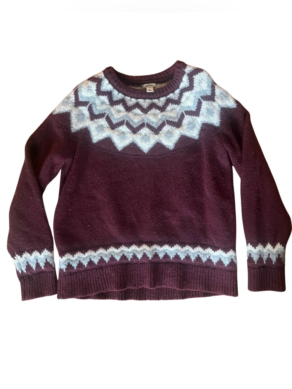 L.L. Bean Lambswool Fair Isle Sweater Burgundy Size Large ID 517895